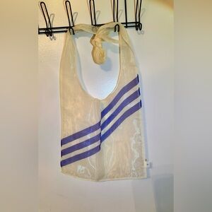 Adidas Cream and Blue Striped Tote